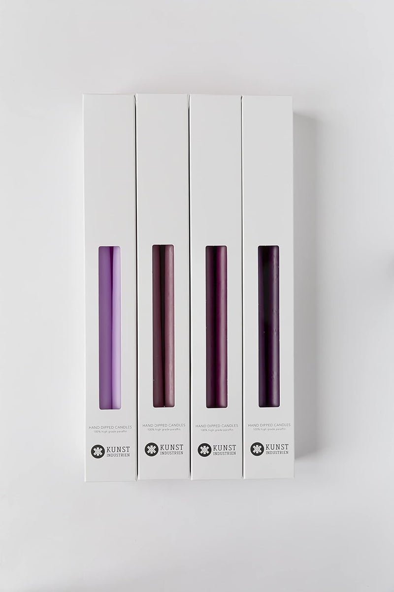 Kunstindustrien ® Taper Candles – Set of 4, 13.8" – Made in Denmark, Long Burning Candles 15h, Unscented & Smokeless Candlesticks, Elegant Tall Candles for Weddings Dinners & Home Decor (Pastel Purple) - Image 5